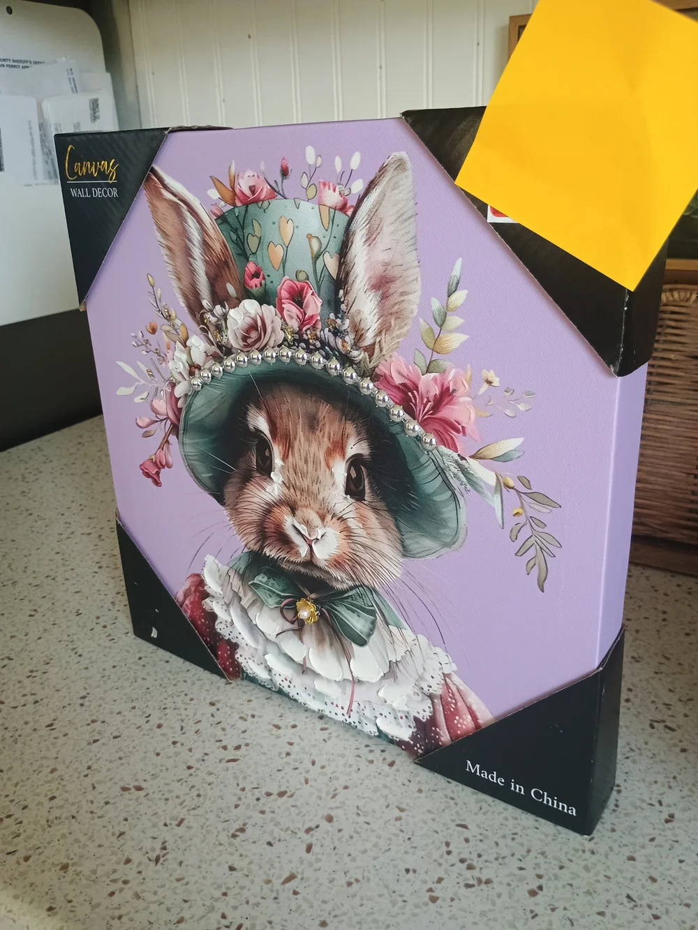 Mrs. Easter Bunny Rabbit Canvas Picture Artwork Wall Art Mixed Media New 12x12
